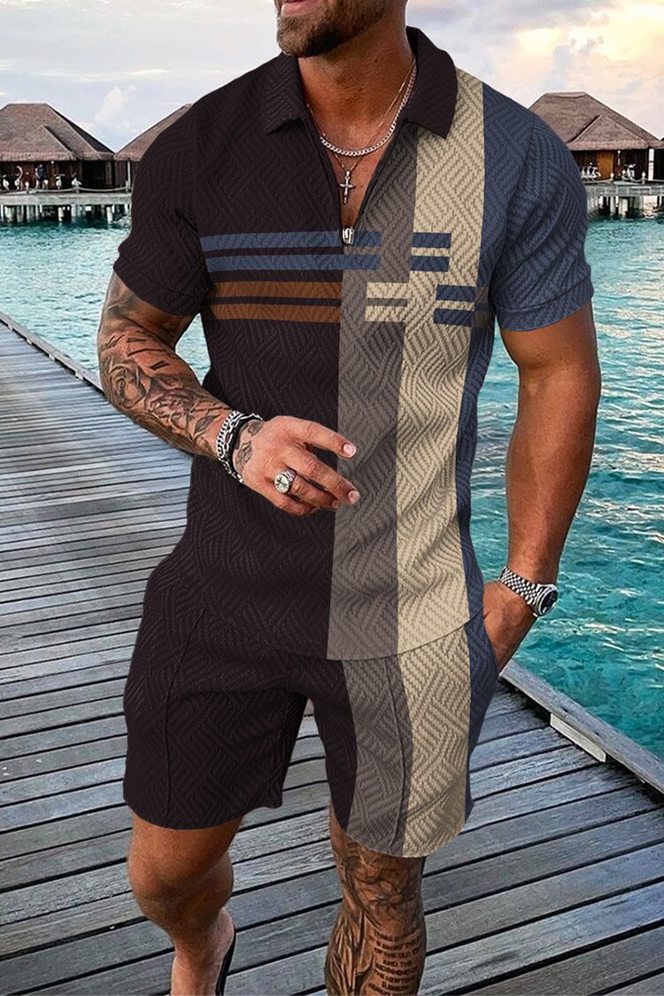 Tracksuit Casual Short Sleeve Polo Shirt shorts Suit two-Piece Set Male Clothing Streetwear