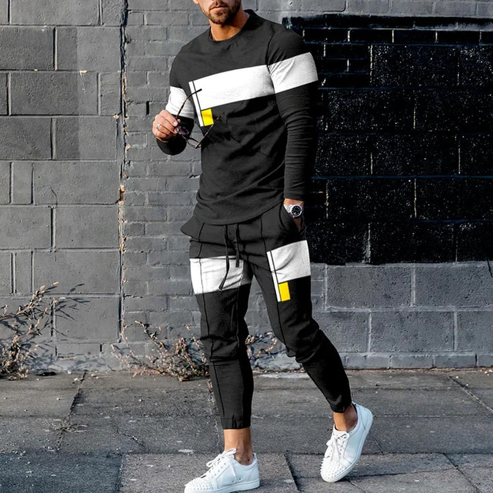 Men&#39;s Long Sleeve T-shirts and Pants Two Piece Blue Red Geometry  3D Printed Men&#39;s Sets Casual Suit nike tech fleece