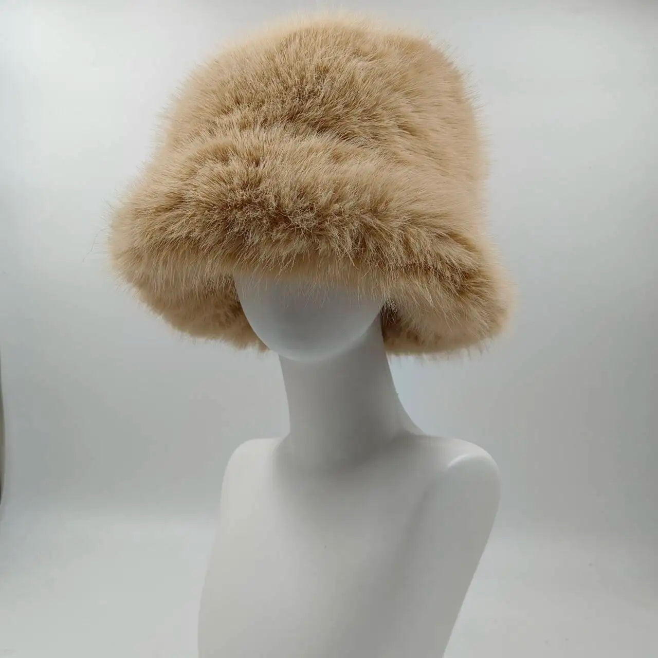 Fluffy Faux Fur Bucket Hat Women Rabbit Fur Warm Thick Plush Winter Hat Lady Luxury Fashion Furry Panama Fisherman Cap