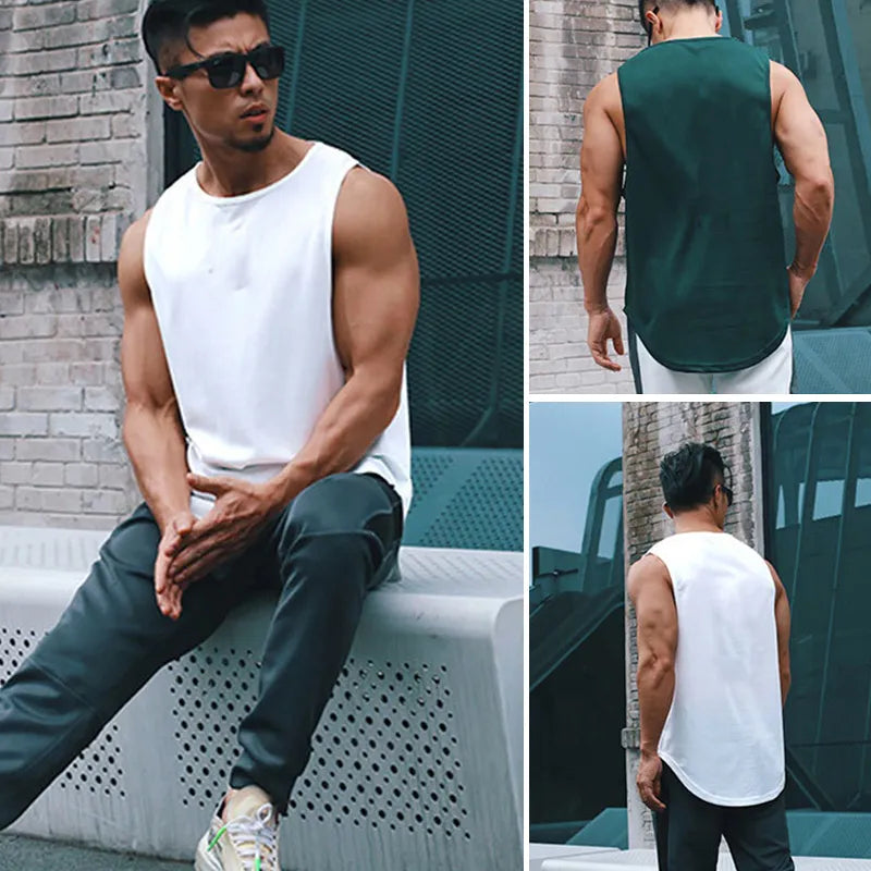 Summer Quick Dry Sports T Shirts For Men Solid Color Sleeveless Gym Muscle Tank Top Fitness Gym Tops Bodybuilding Running Tees