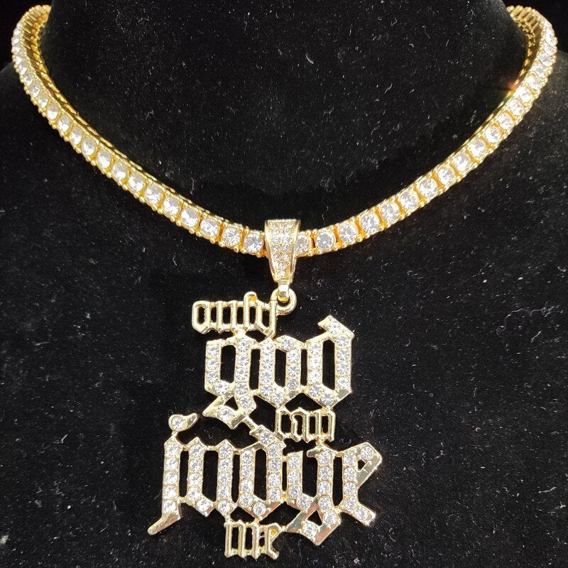 Men Women Hip Hop Only God Can Judge Me Pendant Necklace with 4mm Tennis Chain Iced out Bling Hiphop Necklaces Fashion Jewelry