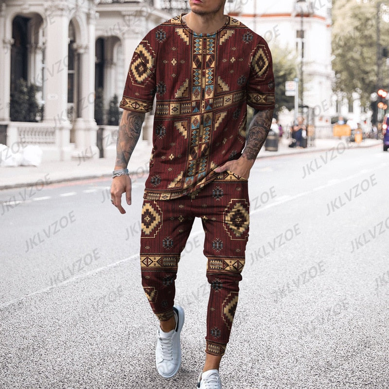 Men's 2-Piece  T-Shirt and Joggers Set - Fashionable Tracksuit with 3D Prints