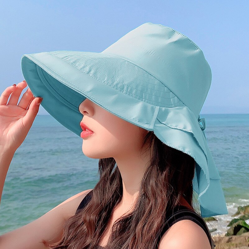 Sparsil Women&#39;s Summer Hat for The Sun Wide Brim UV Neck Protection Solar Beach Hats Foldable Ponytail Travel Sun Panama Caps