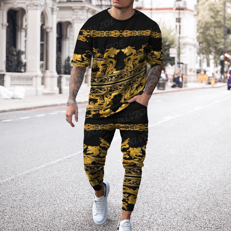 Men's 2-Piece  T-Shirt and Joggers Set - Fashionable Tracksuit with 3D Prints