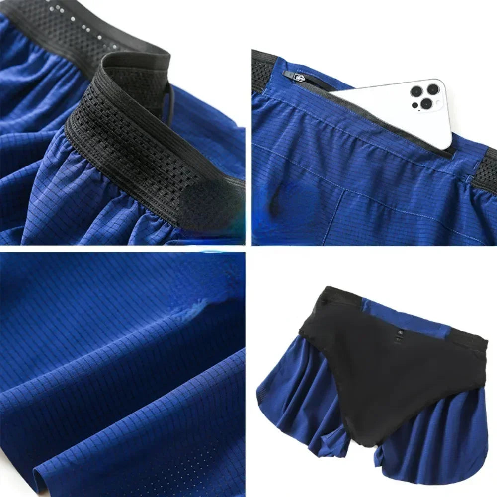 Sports shorts Men's summer anti-wear marathon running training shorts Loose fitness racing quick dry three-quarter pants