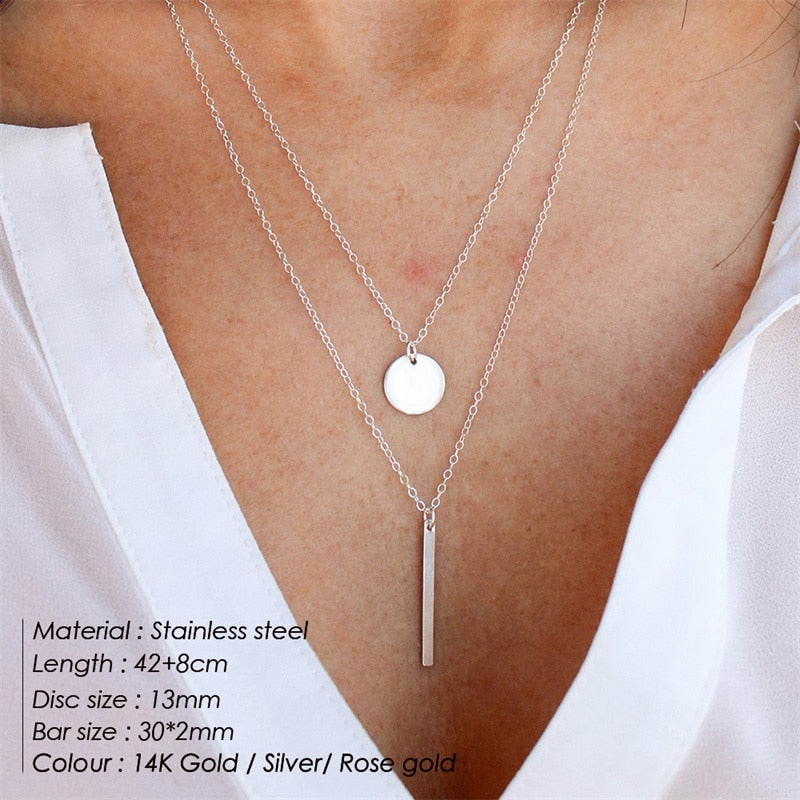 3pcs Separated Stainless Steel Layered Necklace Women Pendant &amp; Choker &amp; Chain Necklace Set Fashion Jewelry