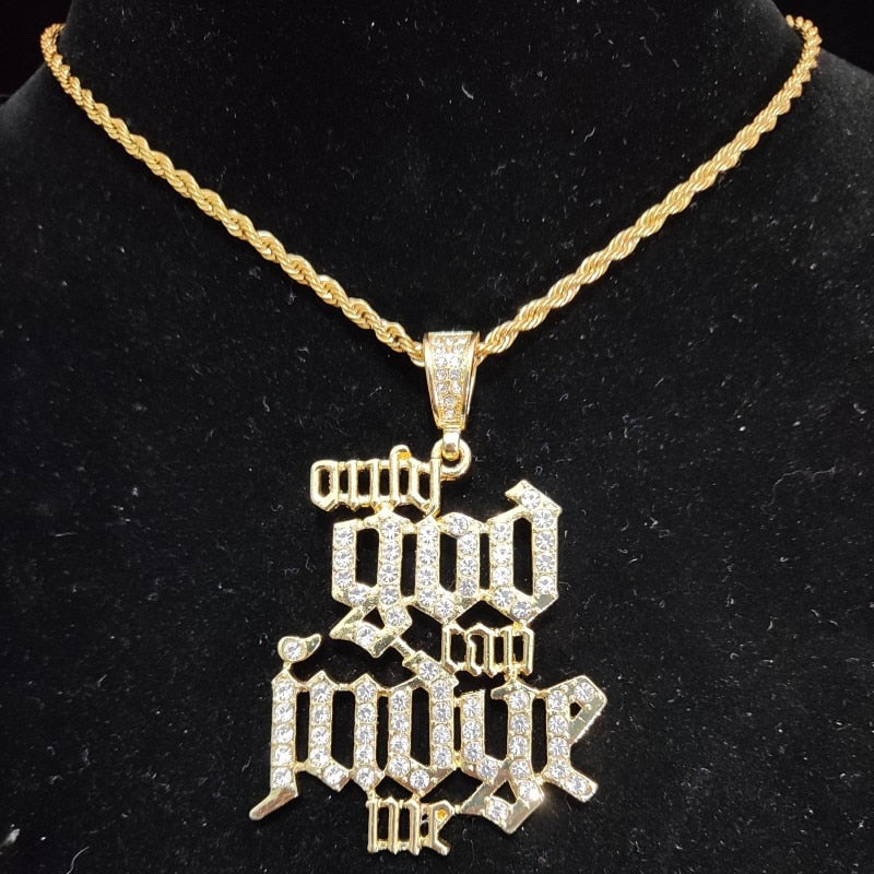 Men Women Hip Hop Only God Can Judge Me Pendant Necklace with 4mm Tennis Chain Iced out Bling Hiphop Necklaces Fashion Jewelry