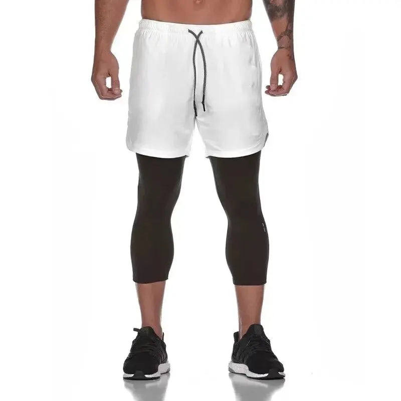 New Sporting Pants Men Elastic Breathable Two Piece Running Training Pants Gyms Ankle-Length Pants Quick-drying Men Pants