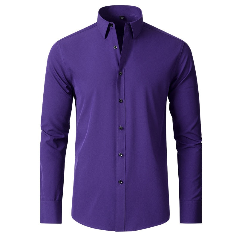 Slight Elasticity Men's Long-sleeved Business Casual Shirt Solid Color Slim Non Iron Dress Shirts Plus size