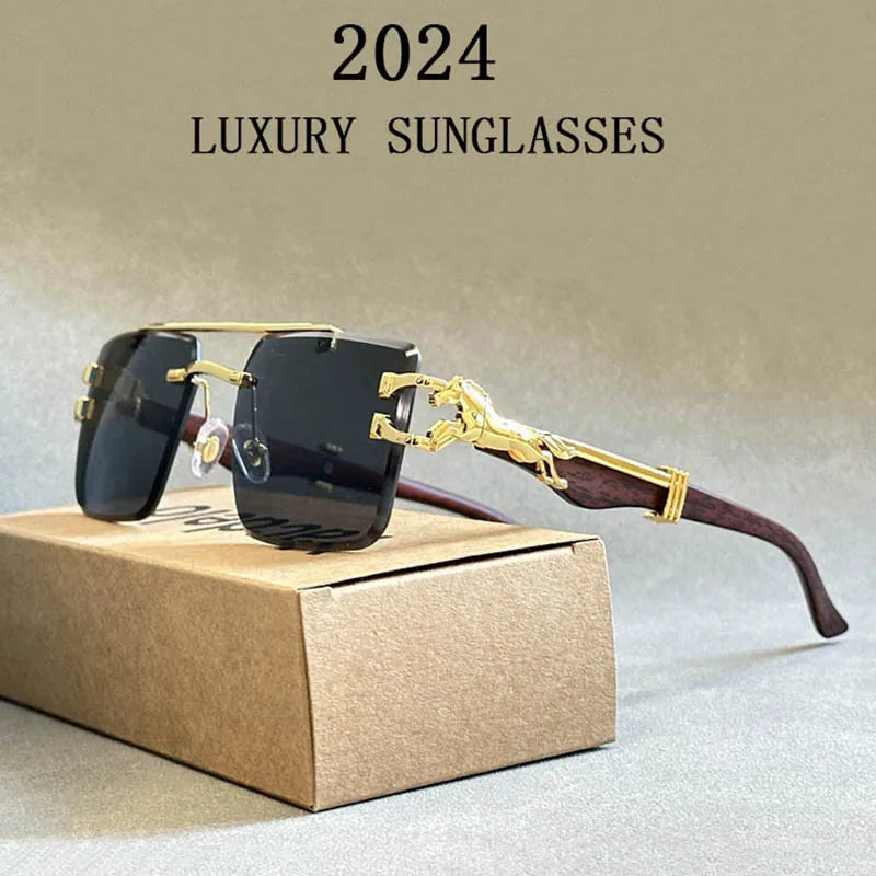 Square Sunglasses For Men New Luxury Vintage Designer Rimless Sunglasses Women Trendy Fashion Glasses Gafas De Sol Hombre