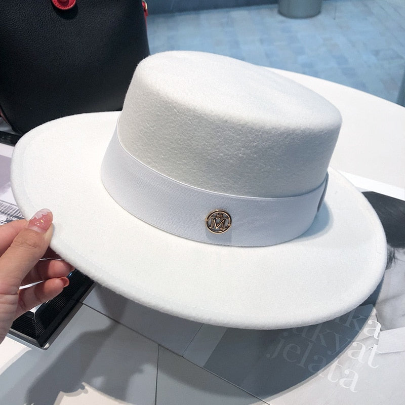 Fedora Hats for Women Flat Top Fashion Elegant Bowler Dress Caps Panama Church Wedding Ribbon Band Hat Men Felt Jazz Hat