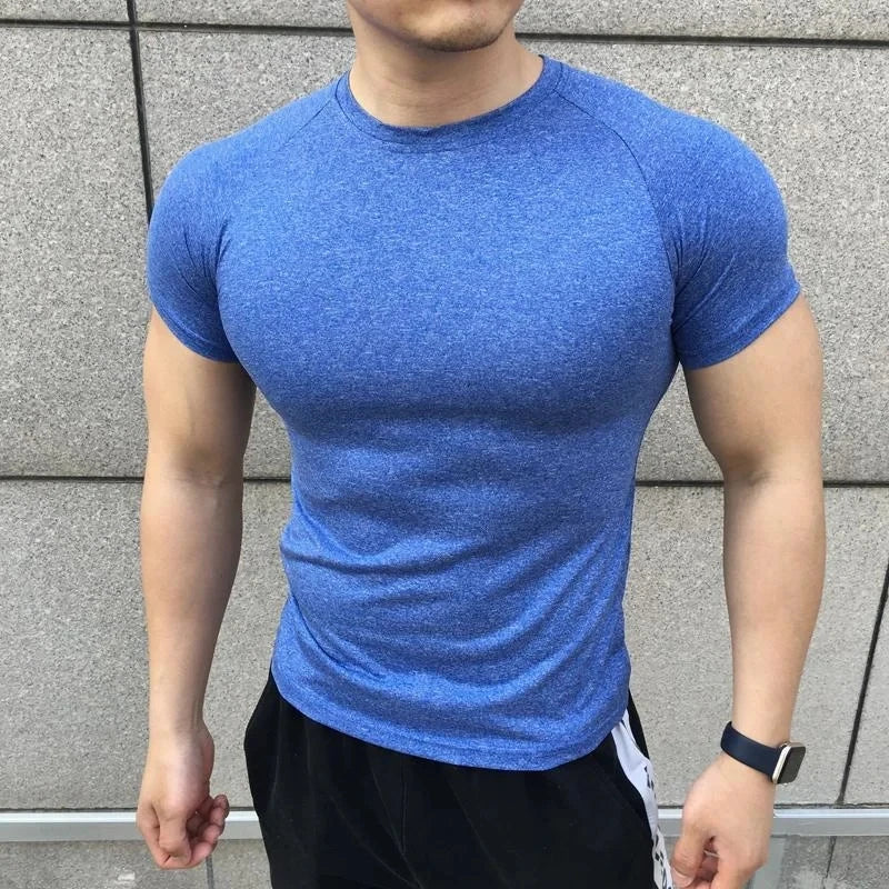 New Men Summer Short Sleeve Fitness T Shirt Running Sport Gym Compression T Shirt Workout Casual High Quality Tops Clothing