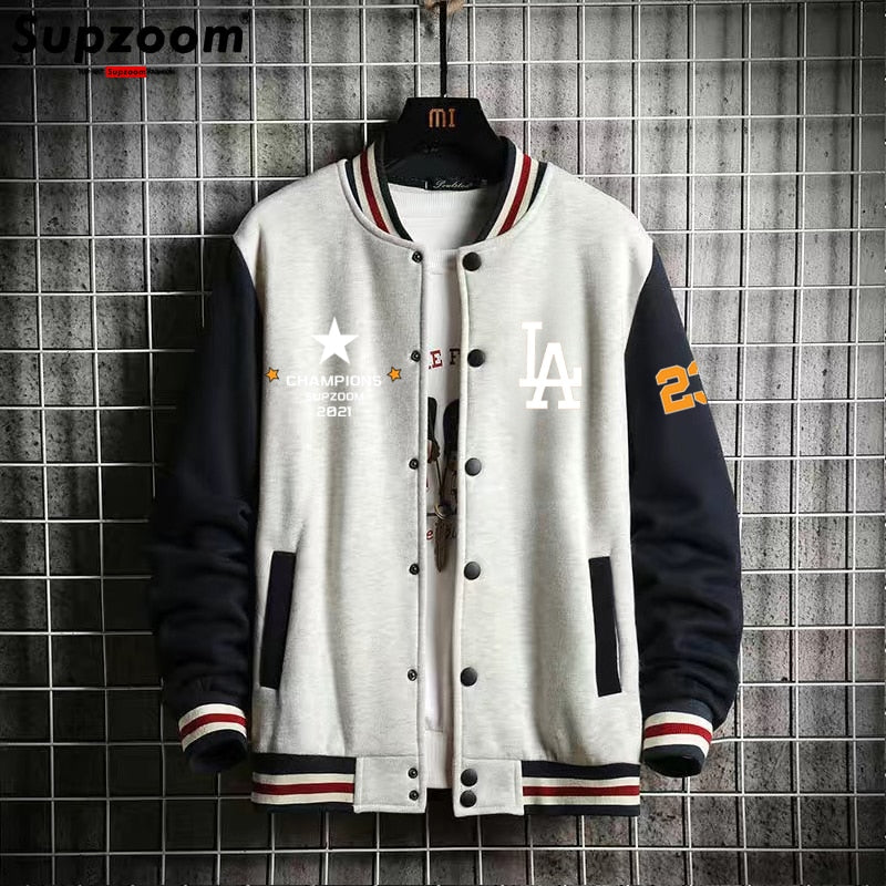 Supzoom New Arrival Letter Rib Sleeve Cotton Top Fashion Logo Single Breasted Casual Bomber Baseball Jacket Loose Cardigan Coat