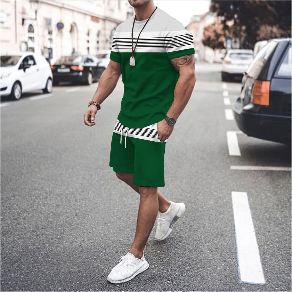 Men Sets Summer Tracksuit Fashion Clothing For Man Casual Short Sleeves Print T-Shirt+Shorts Suits Streetwear Oversized Clothes