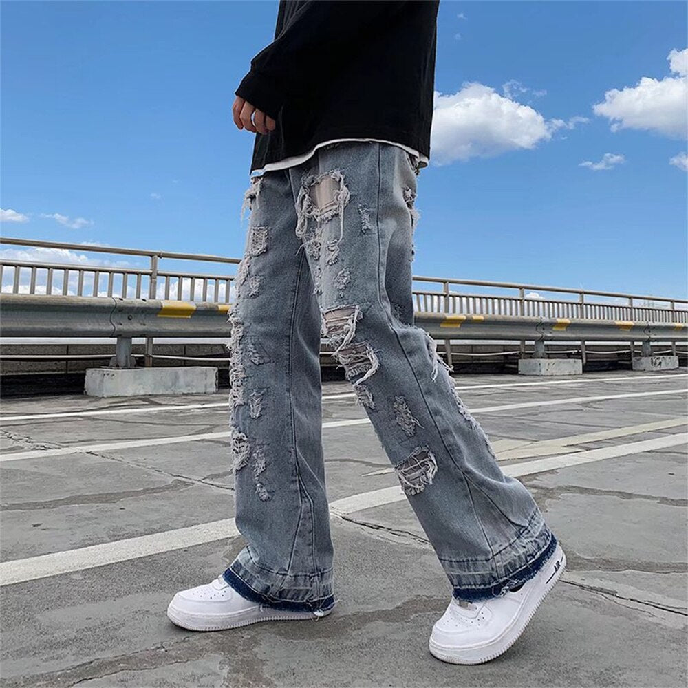 Ripped Jeans for Men Distressed Punk Jeans Pants Men Harajuku Hip Hop Denim Trousers Male Vintage Japanese Hole pants men