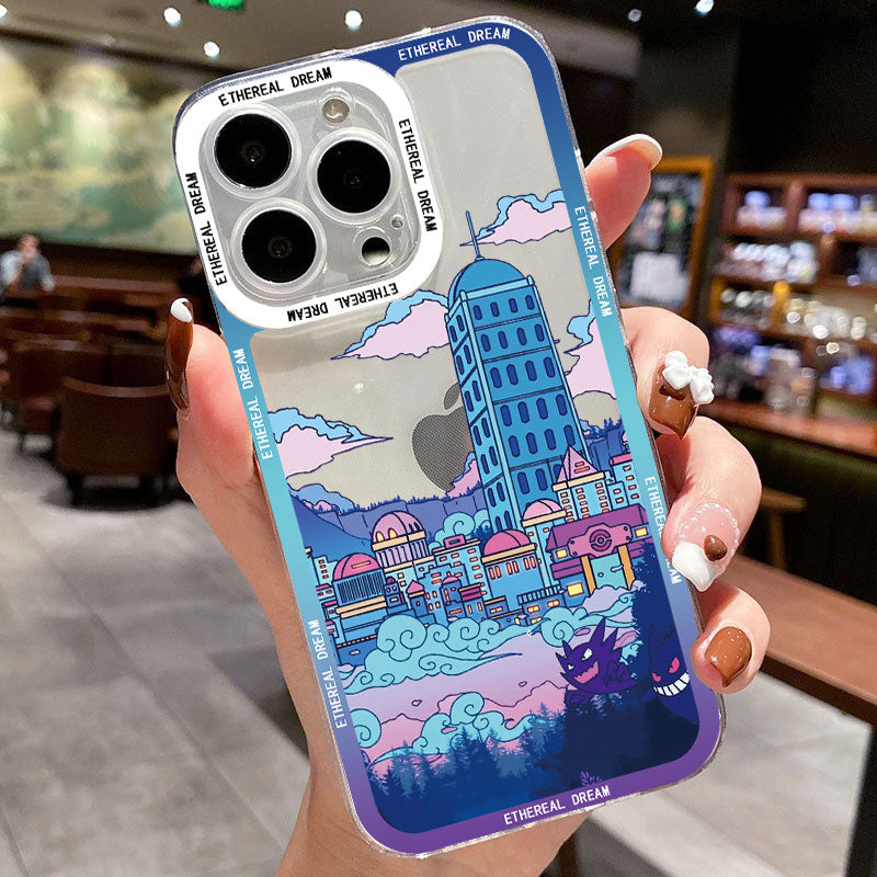 Japanese Anime Hand Painted House scenery Clear Phone Case For iPhone 13 14 12 11 Pro Max X XR XS 7 8Plus SE2 Transparent Cover