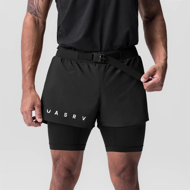 Men's shorts Jogger gym fitness running training shorts 2-in-1 quick drying breathable double layer shorts Outdoor Beach Pant