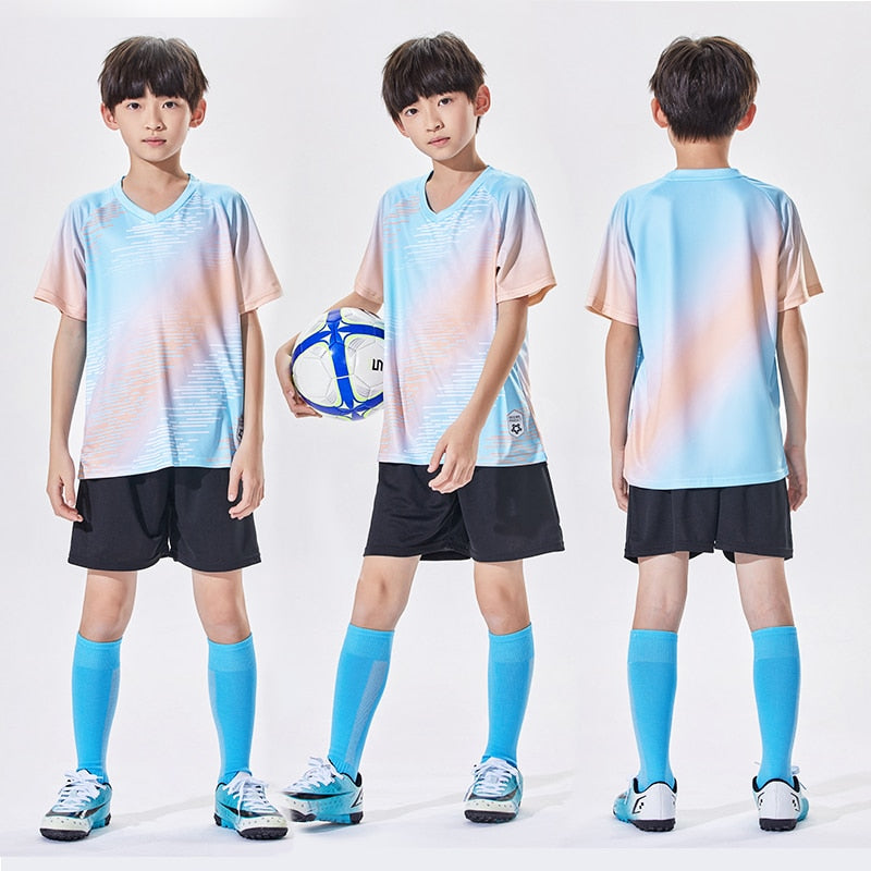 Wholesale Custom 100% Polyester Cheap Children&#39;s Soccer Jerseys Breathable Football Jersey Sets Soccer Uniform Set For Kids Y305