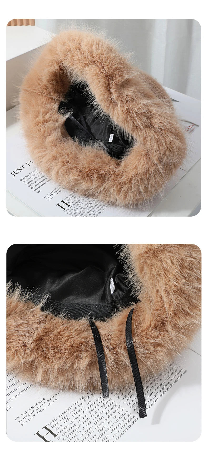 Fluffy Faux Fur Bucket Hats Women Rabbit Fur Warm Thick Plush Winter Hat Lady Fashion Luxury Panama Furry Fisherman Cap Y2k