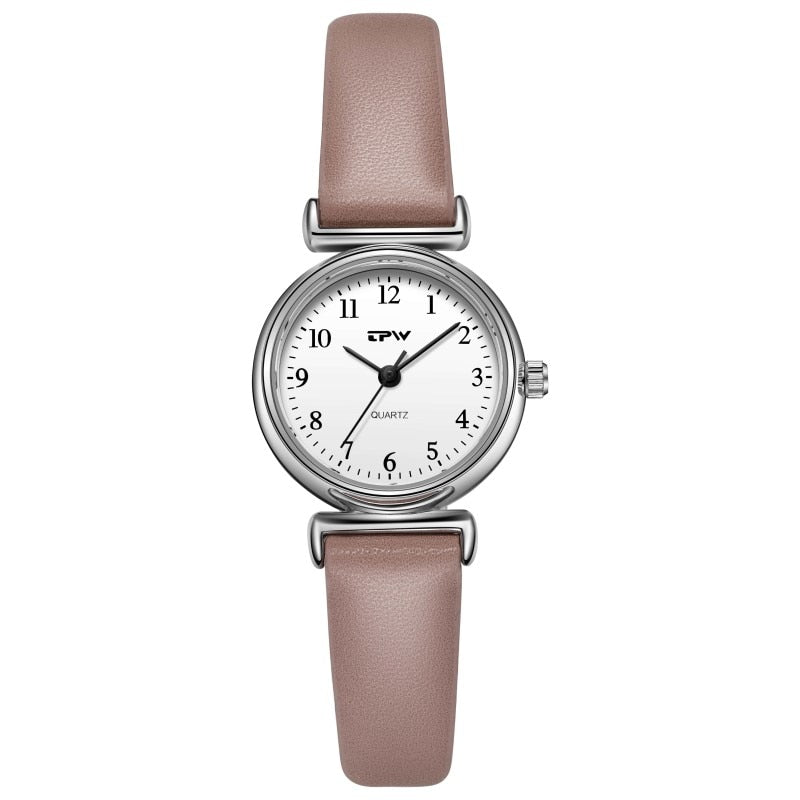 Mini Quartz Watch For Women Small Size 24mm Dial PU Leather Strap Minimalism