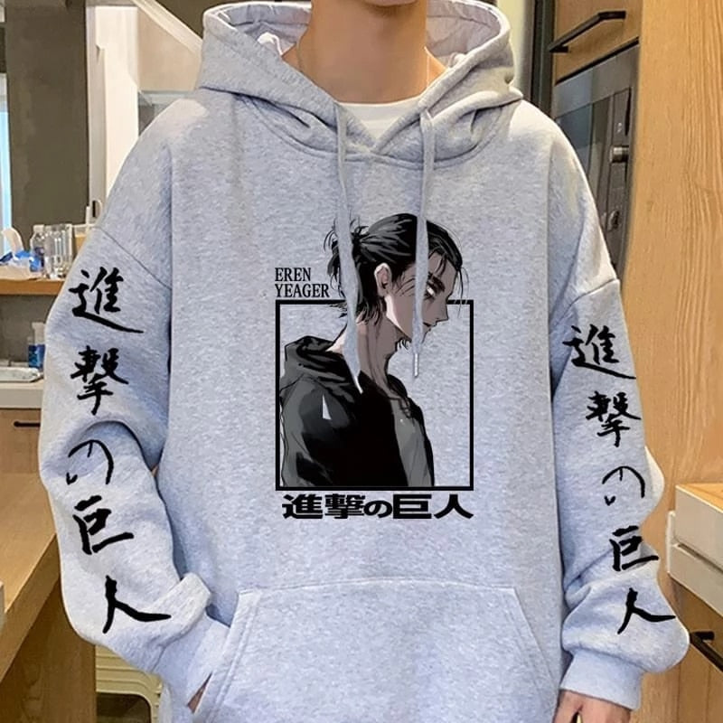 Attack on Titan Hoodies Eren Yeager Anime Print Hoodie Long Sleeve Loose Hip Hop Sweatshirt Men Streetwear Oversized Hoody Tops