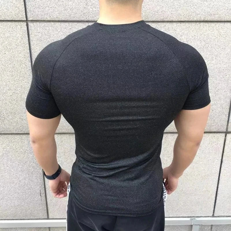 New Men Summer Short Sleeve Fitness T Shirt Running Sport Gym Compression T Shirt Workout Casual High Quality Tops Clothing