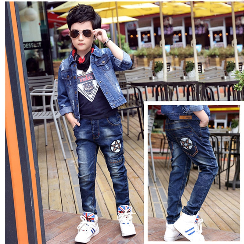 3-12 Years Spring Autumn Boys Jeans Casual Cartoon Pattern Slim Trousers For Kids Children Outdoor Wear Panst