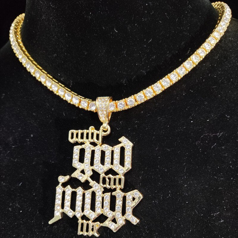 Men Women Hip Hop Only God Can Judge Me Pendant Necklace with 4mm Tennis Chain Iced out Bling Hiphop Necklaces Fashion Jewelry