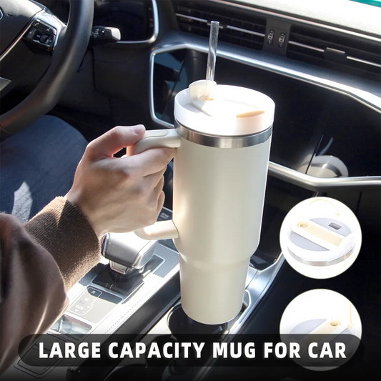 40oz Straw Coffee Insulation Cup With Handle Portable Car Stainless Steel Water Bottle LargeCapacity Travel BPA Free Thermal Mug