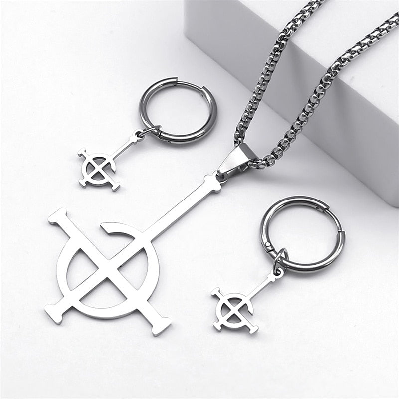 Stainless Steel Jewelry Set Ghost BC Rock Band Pendant Necklace The band Ghost Ghoul Chain Necklaces Fashion Earring Ring collar