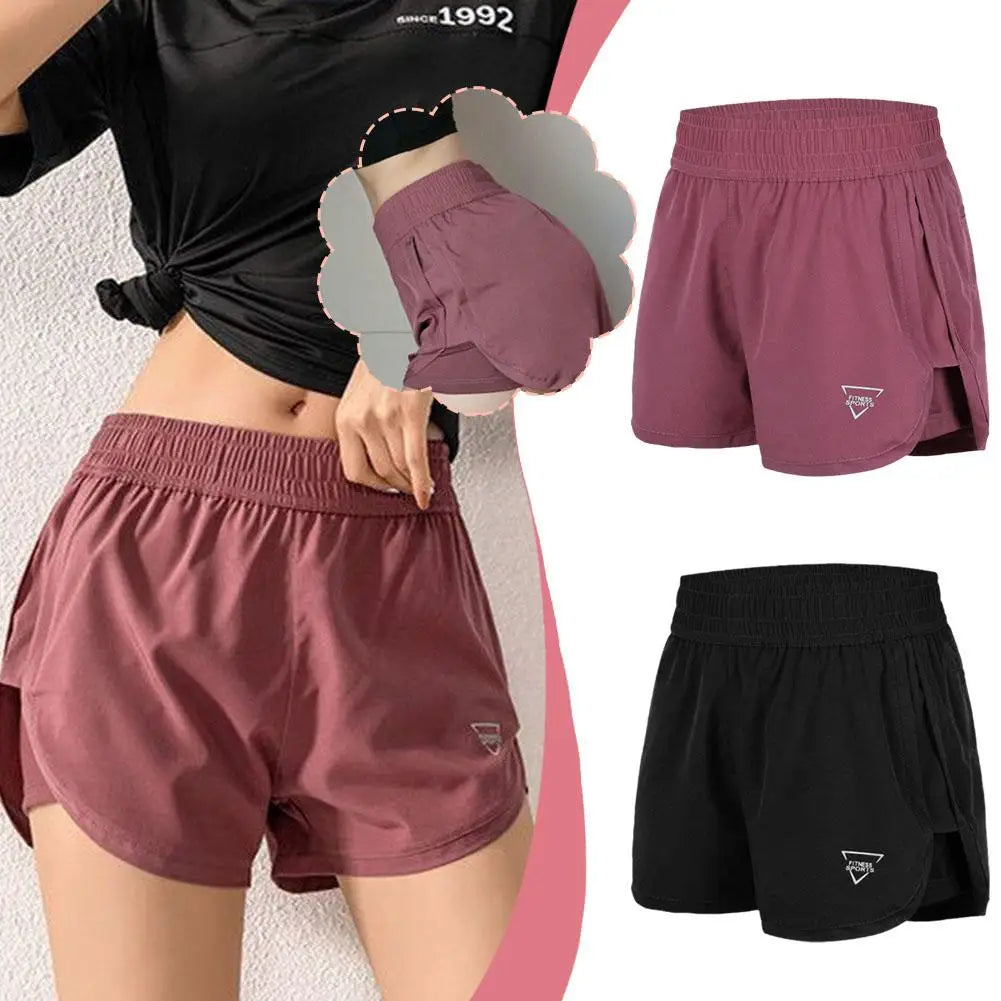 New Gym Sport Shorts Casual Outdoor Running Quick Dry Elastic Shorts High Training Two Pieces Pants Waist Shorts Short For Women