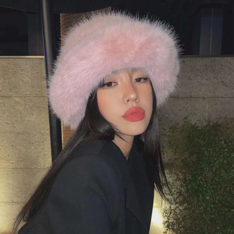 Fluffy Faux Fur Bucket Hats Women Rabbit Fur Warm Thick Plush Winter Hat Lady Fashion Luxury Panama Furry Fisherman Cap Y2k