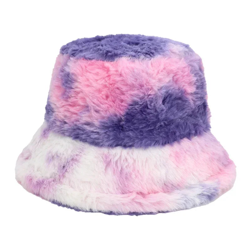 Winter Bucket Hats Women Fashion Print Ladies Warm Panama Hat Wool Soft Velvet Thickened Fur Rabbit Hair Outdoor Fisherman Hat