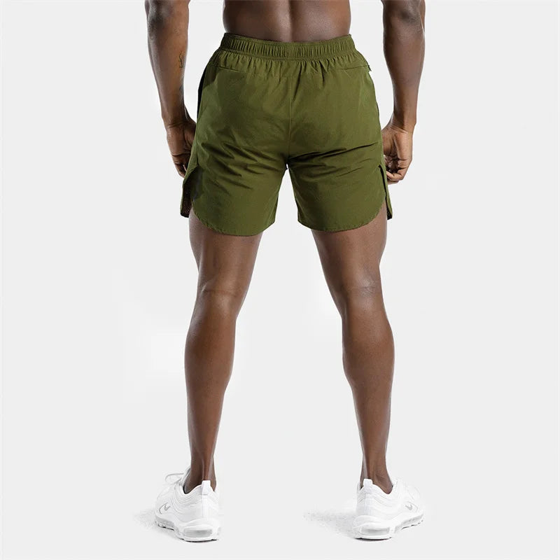 NEW Fitness Men Gyms Shorts Workout Male Breathable 2 In 1 Double-deck Quick Dry Sportswear Jogger Beach Shorts Men