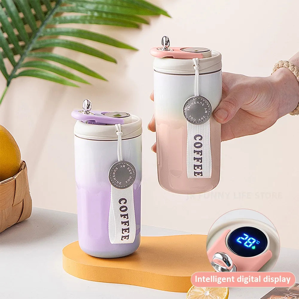 420ml Smart Coffee Cup Led Temperature Display Vacuum Bottle 316 Stainless Steel Thermos Bottle With Filter For Christmas Gifts