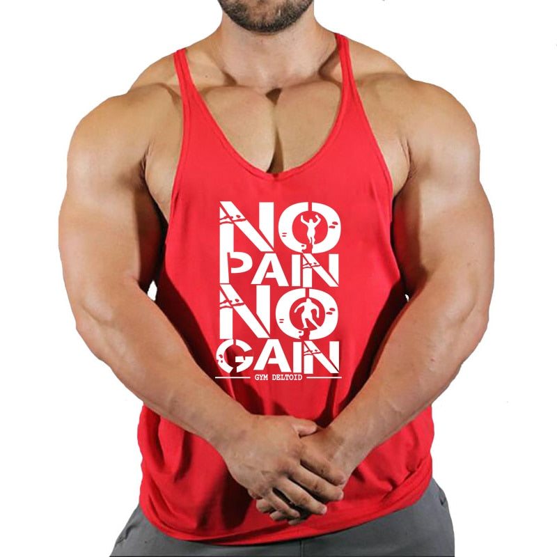 No Pain No Gain Gym Tank Top Men Fitness Clothing Man Bodybuilding Tank Tops Summer Gym Clothing for Male Sleeveless Vest Shirt