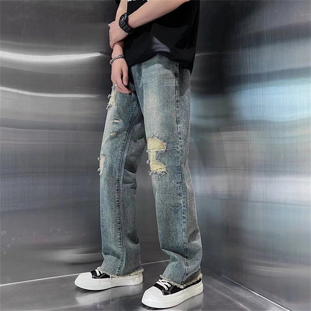 streetwear ripped jean femme baggy denim Jeans for men Man casual wide leg pants Men&#39;s jeans Male trousers mens pantalon