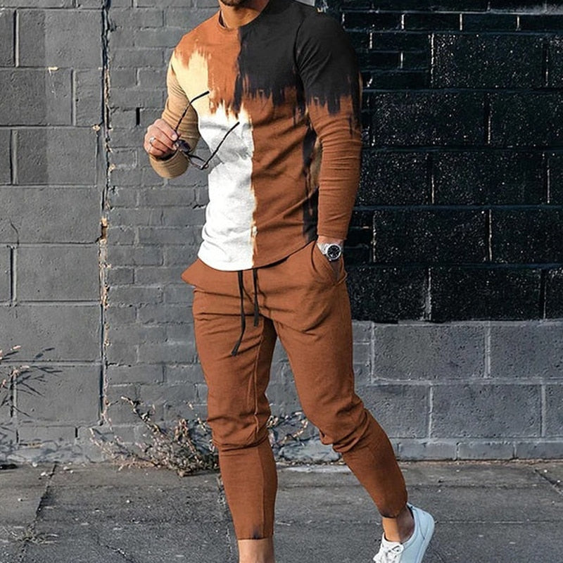 Autumn Long Sleeve+Trousers Suit Men Streetwear Casual Men Long Style Set Oversized Set Long Tracksuit Men Clothing 2 Piece Sets