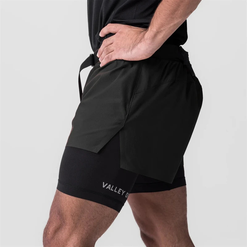 Men's shorts Jogger gym fitness running training shorts 2-in-1 quick drying breathable double layer shorts Outdoor Beach Pant