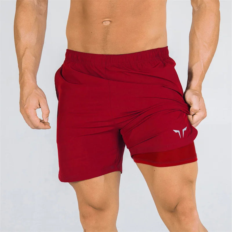 NEW Fitness Men Gyms Shorts Workout Male Breathable 2 In 1 Double-deck Quick Dry Sportswear Jogger Beach Shorts Men