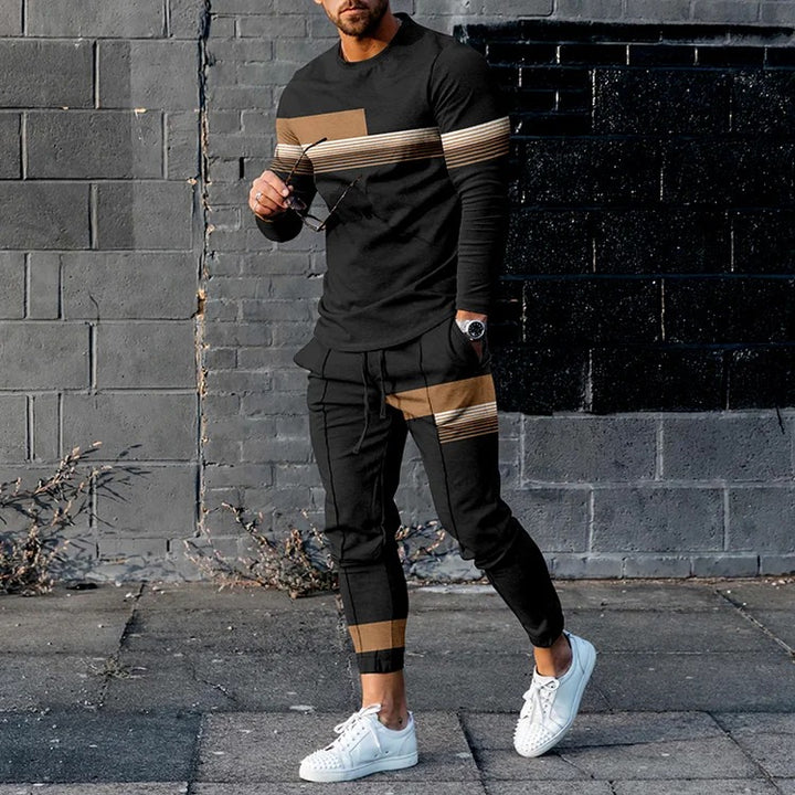 Men&#39;s Long Sleeve T-shirts and Pants Two Piece Blue Red Geometry  3D Printed Men&#39;s Sets Casual Suit nike tech fleece