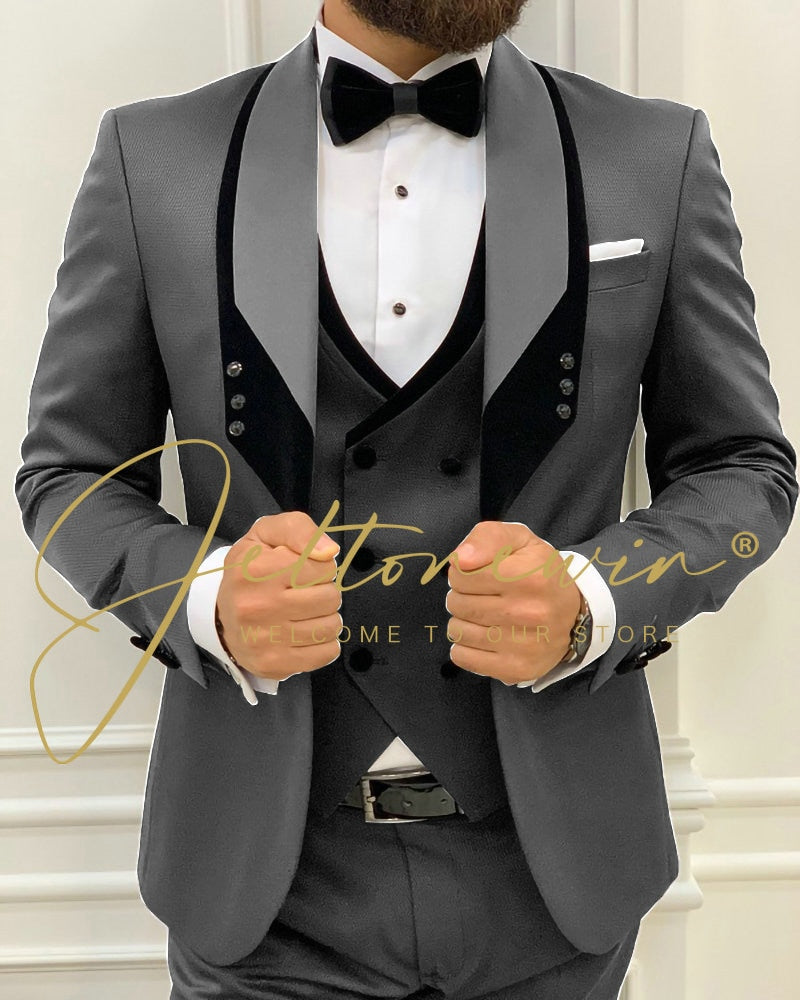 Costume Homme Mariage Formal Fashion Black Slim Fit Suits For Men 3 Piece Groom Wedding Suit Tuxedo  Latest Coat Pant Design