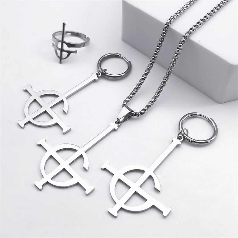 Stainless Steel Jewelry Set Ghost BC Rock Band Pendant Necklace The band Ghost Ghoul Chain Necklaces Fashion Earring Ring collar