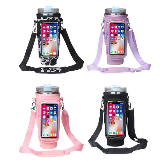 WESSLECO 40oz Neoprene Water Bottle Carrier Bag For Stanley Quencher Cup Sleeve Adjustable Shoulder Strap