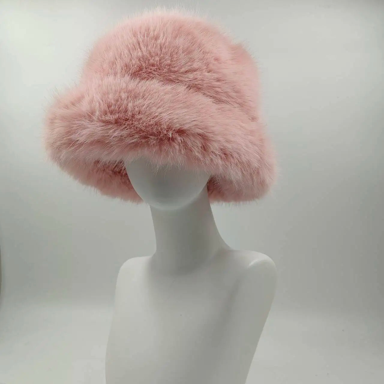 Fluffy Faux Fur Bucket Hat Women Rabbit Fur Warm Thick Plush Winter Hat Lady Luxury Fashion Furry Panama Fisherman Cap