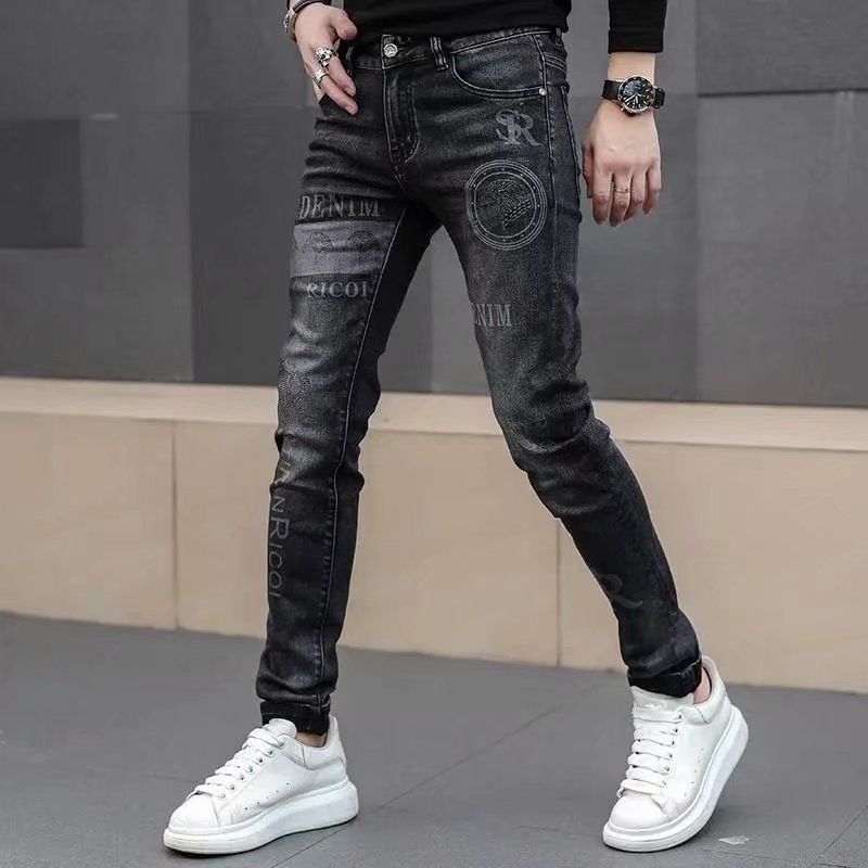 New Spring Autumn Washed Designer Clothes Boyfriend Black FASHION Korean Vintage Cargo Slim Stretch Embroidery Jeans Trousers