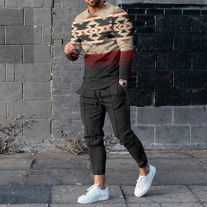 Autumn Long Sleeve+Trousers Suit Men Streetwear Casual Men Long Style Set Oversized Set Long Tracksuit Men Clothing 2 Piece Sets