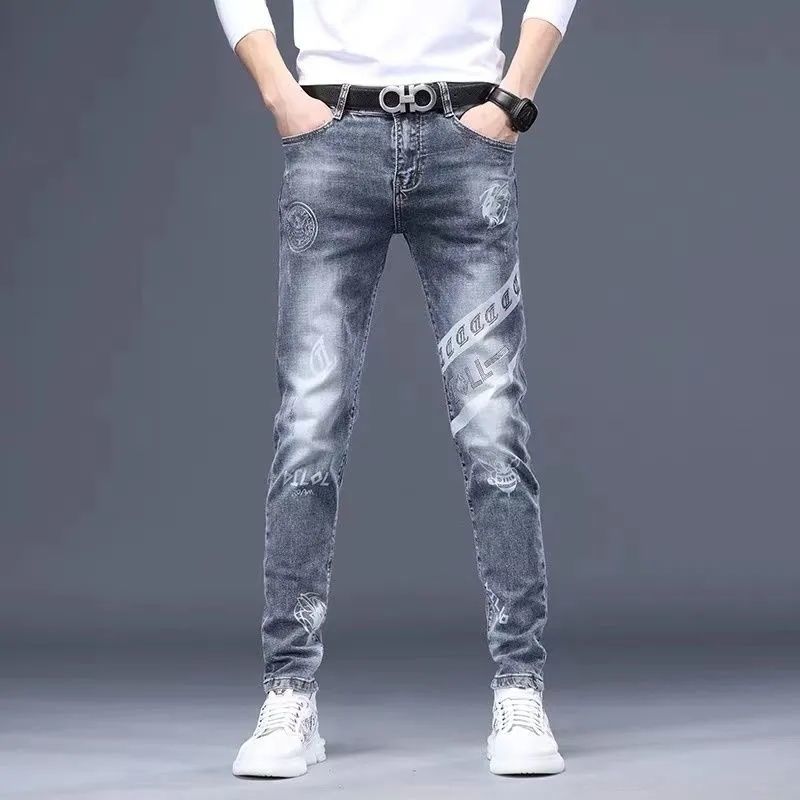 New Spring Autumn Washed Designer Clothes Boyfriend Black FASHION Korean Vintage Cargo Slim Stretch Embroidery Jeans Trousers