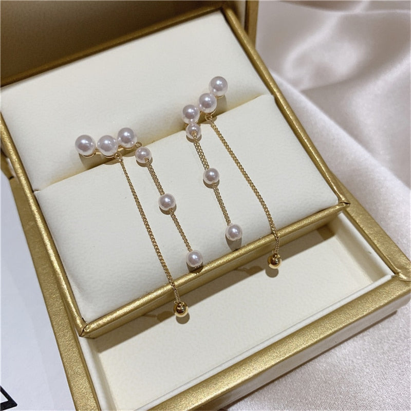 New Elegant Metal Heart-Shaped Back Hanging Pearl Earrings Korean Fashion Jewelry For Woman Girls Accessories Wholesale