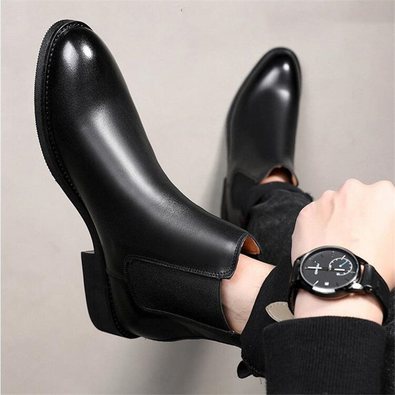 Men&#39;s Classic Retro Genuine Leather Chelsea Boots Men Fashion Ankle Boot Mens Casual British Style Short Boot High-Top Shoes